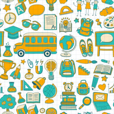 Vektör okul öğeleri kümesiyle doodle