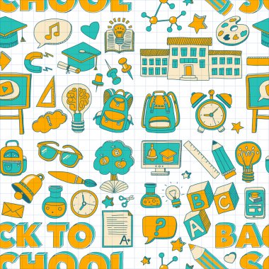 Vektör okul öğeleri kümesiyle doodle
