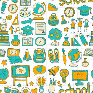 Vektör okul öğeleri kümesiyle doodle