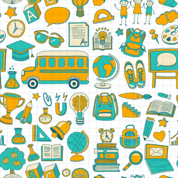 Vektör okul öğeleri kümesiyle doodle