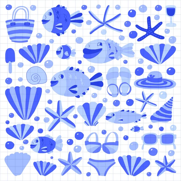 Vector flat hand drawn icons Beach and tropical vacation — Stock Vector