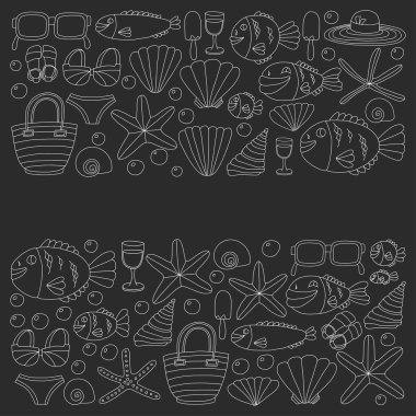 Vektör resimleri plaj tatil ve tropikal deniz yaşamının doodle