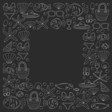 Vektör resimleri plaj tatil ve tropikal deniz yaşamının doodle