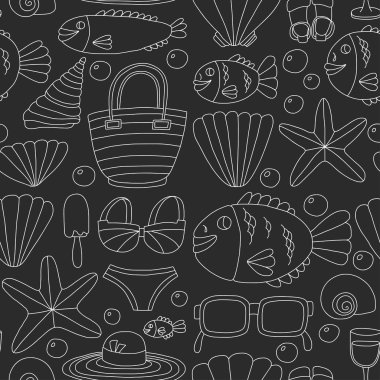 Vektör resimleri plaj tatil ve tropikal deniz yaşamının doodle