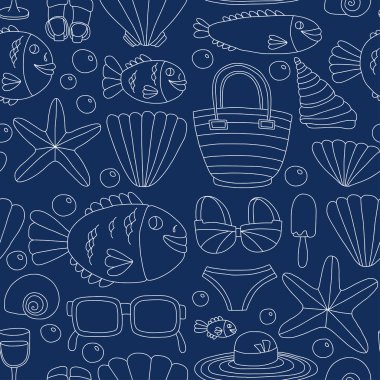 Vektör resimleri plaj tatil ve tropikal deniz yaşamının doodle