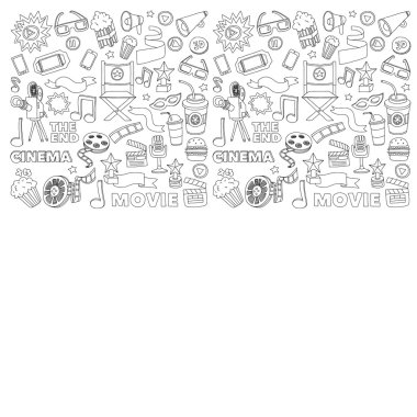Sinema Icons set. Sinema desen. Sinema simgeler. Sinema arka plan. Sinema vektör ayarlayın. Sinema eps ayarlayın. Sinema doku. Sinema küme. El çekilmiş görüntüleri film yapımı ve film.
