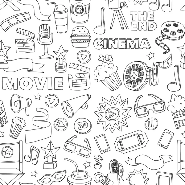 Sinema Icons set. Sinema desen. Sinema simgeler. Sinema arka plan. Sinema vektör ayarlayın. Sinema eps ayarlayın. Sinema doku. Sinema küme. El çekilmiş görüntüleri film yapımı ve film. — Stok Vektör