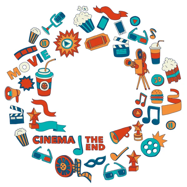 Conjunto de iconos de cine. Patrón de cine. Iconos de cine. Fondo del cine. Vector de conjunto de cine. El cine establece eps. Textura de cine. Conjunto de cine. Filmmaking y películas imágenes dibujadas a mano . — Vector de stock