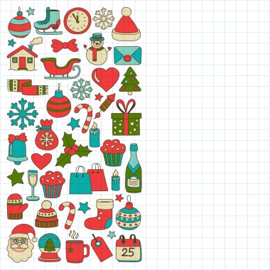 Doodle vektör simgeler neşeli Noel ve mutlu yeni yıl