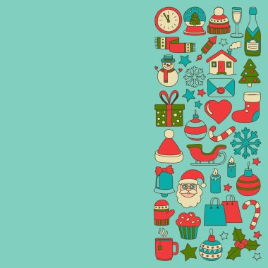 Doodle vektör simgeler neşeli Noel ve mutlu yeni yıl
