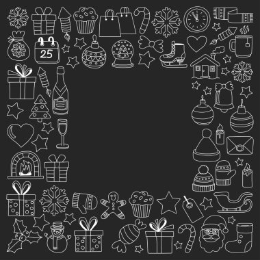 Doodle vektör simgeler neşeli Noel ve mutlu yeni yıl