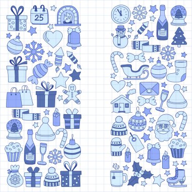 Doodle vektör simgeler neşeli Noel ve mutlu yeni yıl