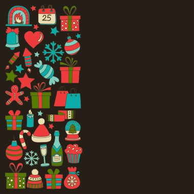 Doodle vektör simgeler neşeli Noel ve mutlu yeni yıl