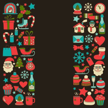 Doodle vektör simgeler neşeli Noel ve mutlu yeni yıl