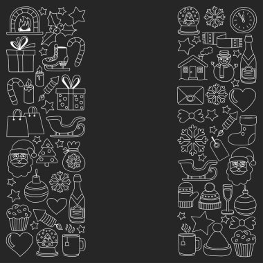 Doodle vektör simgeler neşeli Noel ve mutlu yeni yıl