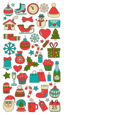 Doodle vektör simgeler neşeli Noel ve mutlu yeni yıl