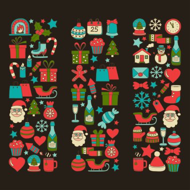 Doodle vektör simgeler neşeli Noel ve mutlu yeni yıl