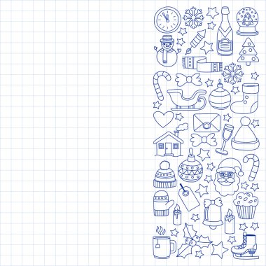 Doodle vektör simgeler neşeli Noel ve mutlu yeni yıl