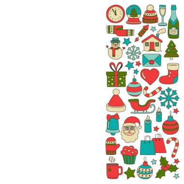 Doodle vektör simgeler neşeli Noel ve mutlu yeni yıl