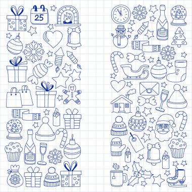 Doodle vektör simgeler neşeli Noel ve mutlu yeni yıl