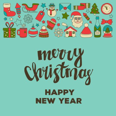 Doodle vektör simgeler neşeli Noel ve mutlu yeni yıl