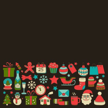 Doodle vektör simgeler neşeli Noel ve mutlu yeni yıl