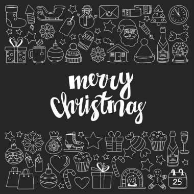 Doodle vektör simgeler neşeli Noel ve mutlu yeni yıl