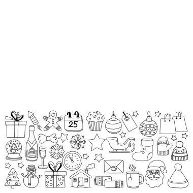 Doodle vektör simgeler neşeli Noel ve mutlu yeni yıl