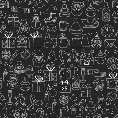 Doodle vektör simgeler neşeli Noel ve mutlu yeni yıl