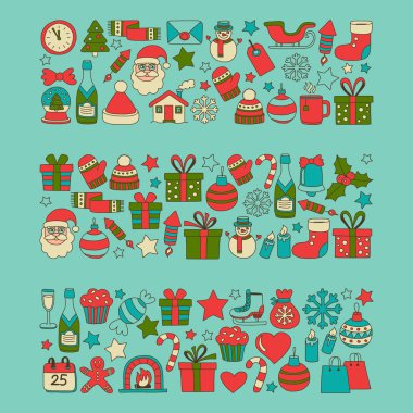 Doodle vektör simgeler neşeli Noel ve mutlu yeni yıl