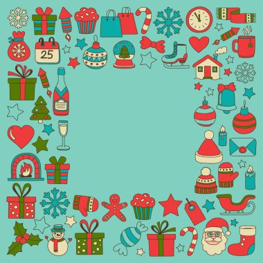 Doodle vektör simgeler neşeli Noel ve mutlu yeni yıl