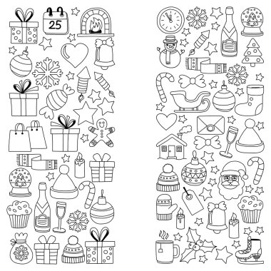 Doodle vektör simgeler neşeli Noel ve mutlu yeni yıl