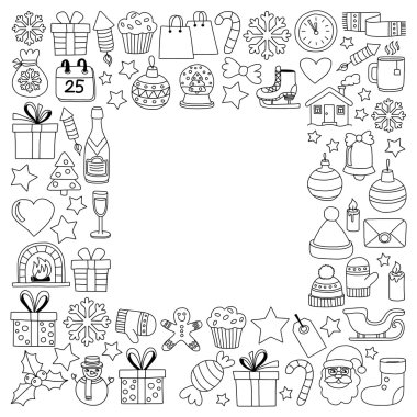 Doodle vektör simgeler neşeli Noel ve mutlu yeni yıl