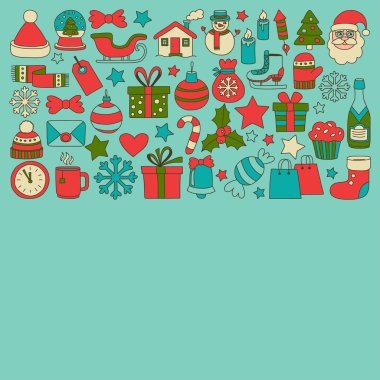 Doodle vektör simgeler neşeli Noel ve mutlu yeni yıl