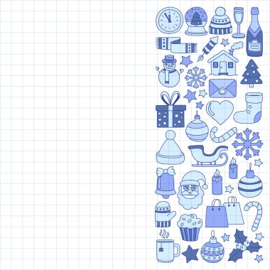 Doodle vektör simgeler neşeli Noel ve mutlu yeni yıl