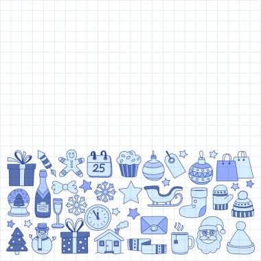 Doodle vektör simgeler neşeli Noel ve mutlu yeni yıl