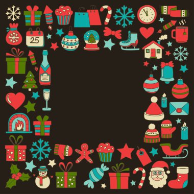 Doodle vektör simgeler neşeli Noel ve mutlu yeni yıl