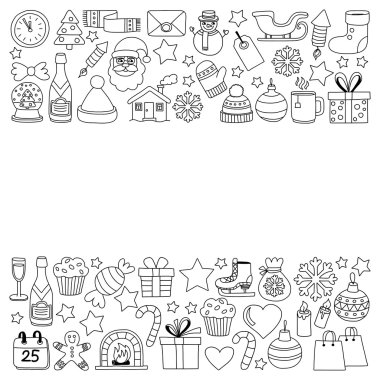 Doodle vektör simgeler neşeli Noel ve mutlu yeni yıl