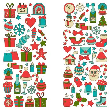 Doodle vektör simgeler neşeli Noel ve mutlu yeni yıl