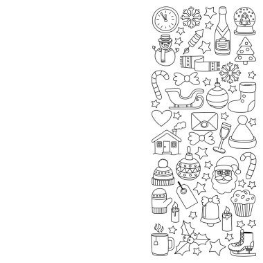 Doodle vektör simgeler neşeli Noel ve mutlu yeni yıl