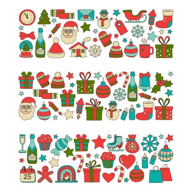 Doodle vektör simgeler neşeli Noel ve mutlu yeni yıl