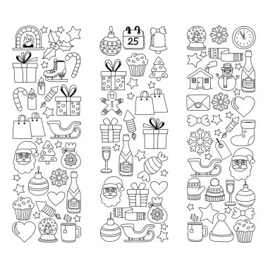 Doodle vektör simgeler neşeli Noel ve mutlu yeni yıl