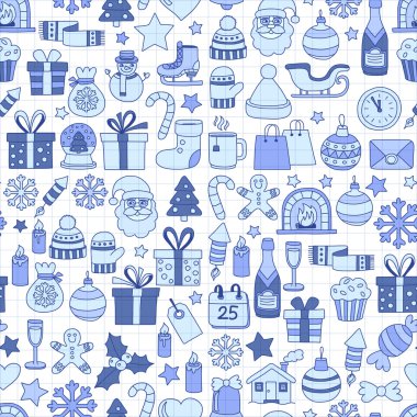 Doodle vektör simgeler neşeli Noel ve mutlu yeni yıl