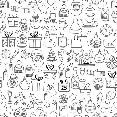 Doodle vektör simgeler neşeli Noel ve mutlu yeni yıl