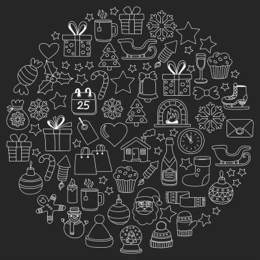 Doodle vektör simgeler neşeli Noel ve mutlu yeni yıl