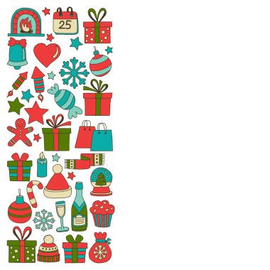 Doodle vektör simgeler neşeli Noel ve mutlu yeni yıl