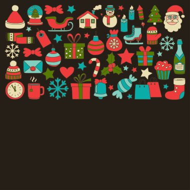 Doodle vektör simgeler neşeli Noel ve mutlu yeni yıl