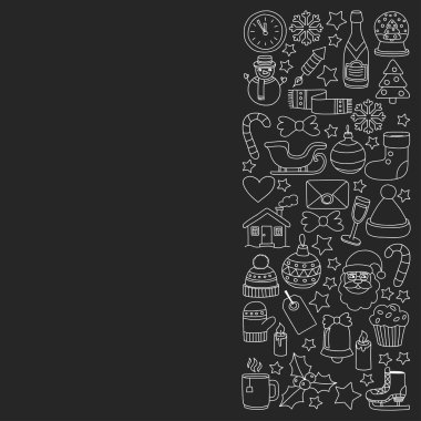 Doodle vektör simgeler neşeli Noel ve mutlu yeni yıl