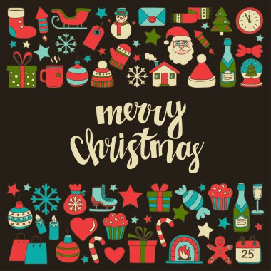 Doodle vektör simgeler neşeli Noel ve mutlu yeni yıl