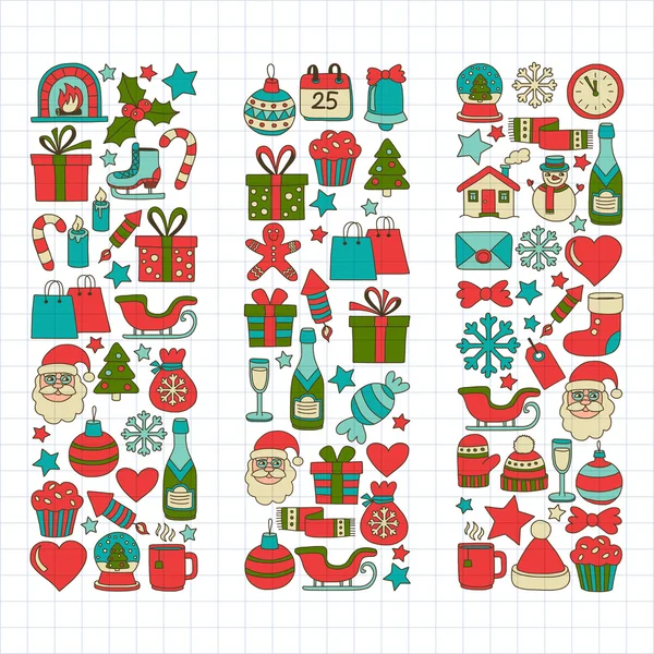 Doodle vektör simgeler neşeli Noel ve mutlu yeni yıl